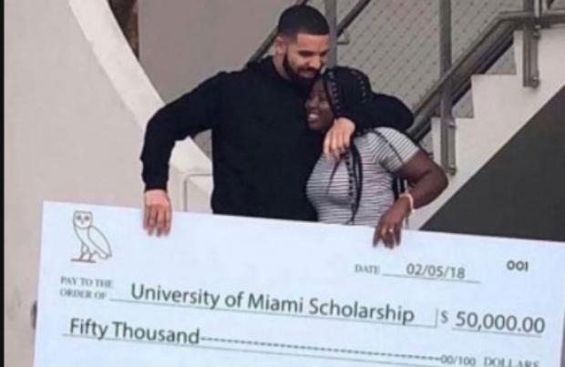 Toronto rapper Drake surprised a University of Miami student with a $50K scholarship. 