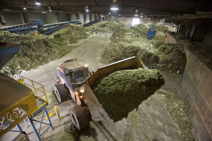 This picture shows one day's worth of organic waste, mainly grass clippings, at the Edmonton Compost Facility in June 2013.