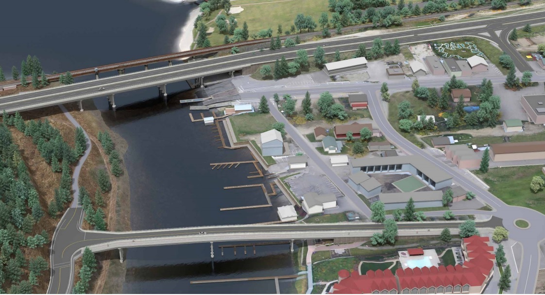 An artist rendering of an option that would see the Bruhn Bridge replaced with a four-lane bridge and a second two-lane bridge built at Main Street. 