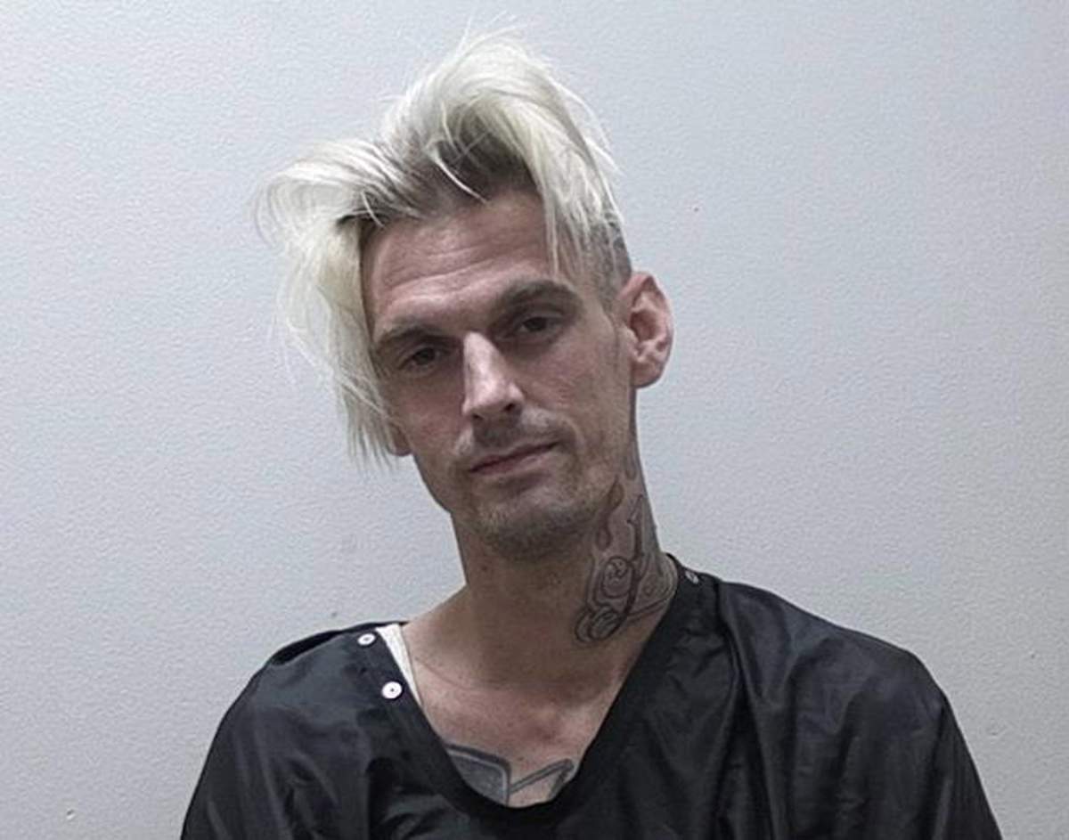 Singer Aaron Carter poses for his booking photo after being charged for marijuana possession and suspicion of driving under the influence on July 15, 2017 in Clarkesville, Georgia. (Photo by Habersham Co Sheriff Office via Getty Images )