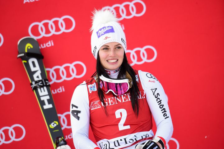 Anna Veith of Austria takes 1st place during the Audi FIS Alpine Ski World Cup Women’s Super G on Dec. 17, 2017.