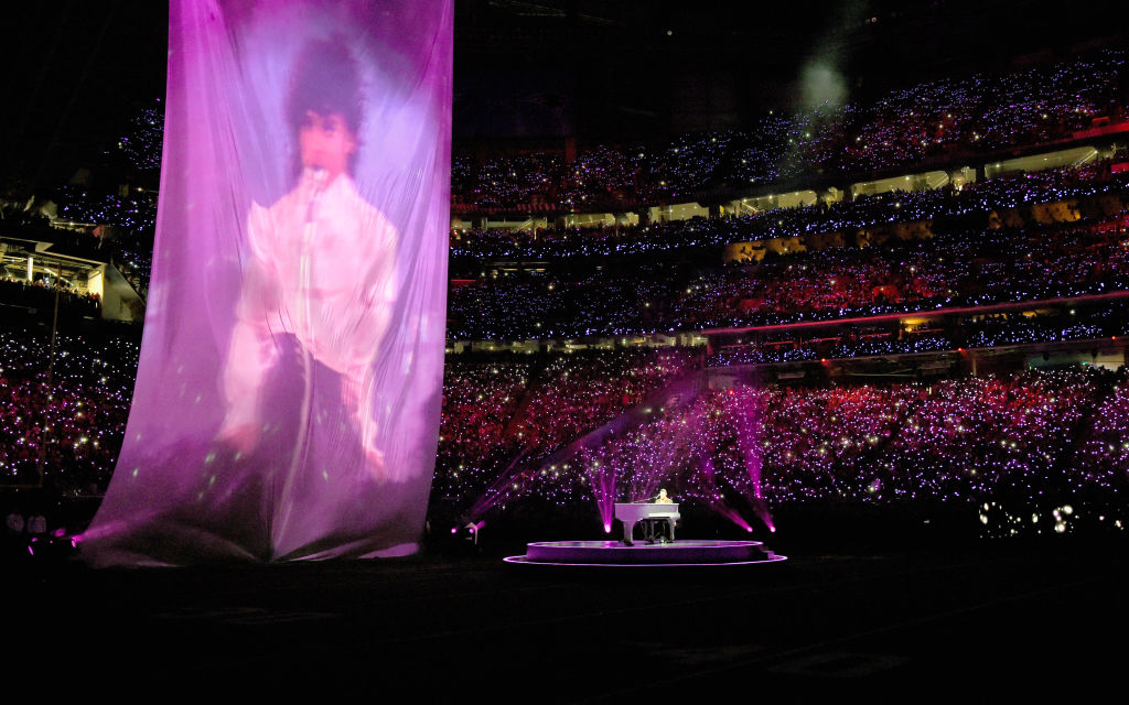 Super Bowl LII half time show, featuring a projected image of Prince during Justin Timberlake's performance. 