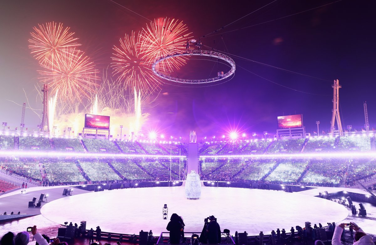 Fireworks explode during the opening ceremony of the Pyeongchang 2018 Winter Olympic Games at Pyeongchang Olympic Stadium.