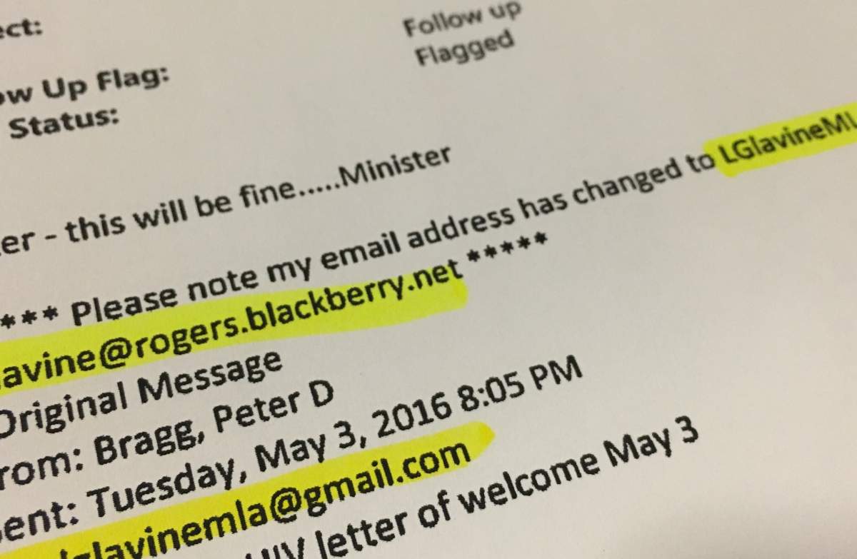 Cabinet Minister Leo Glavine says his use of three private email accounts for government work was “minimal.”