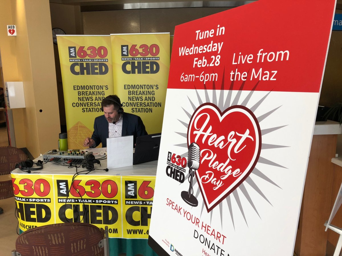 Ryan Jespersen broadcasts live from the Mazankowski Alberta Heart Institute for the 630 CHED Heart Pledge Day on Feb. 28, 2018.