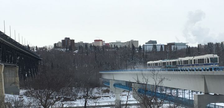 A photo of The High Level Bridge with the LRT bridge next to it in Edmonton on Feb. 7, 2018.