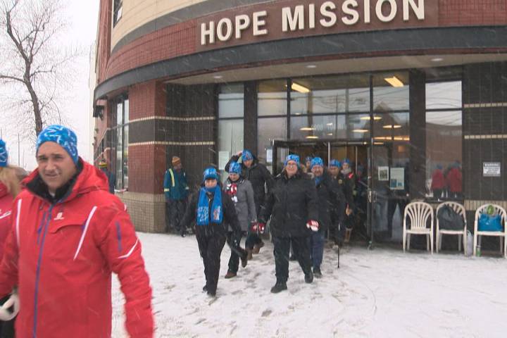Over 100 Edmontonians walked downtown streets Saturday to raise money for the Hope Mission.