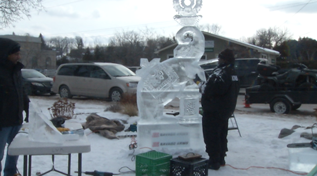 Ten sculptors worked with large blocks of ice to create frozen artworks to reflect this year's circus theme.