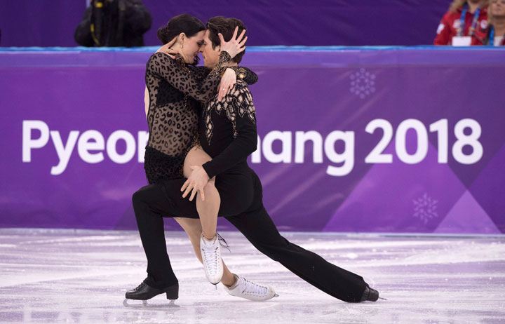 Canada's Tessa Virtue and Scott Moir perform in the ice dance figure skating short program at the Pyeongchang Winter Olympics Monday, February 19, 2018 in Gangneung, South Korea.