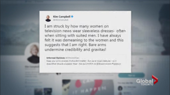 She is Canada's first female Prime Minister, but Kim Campbell is raising eyebrows for a recent re-tweet where she tells women what they wear could be undermining their credibility.