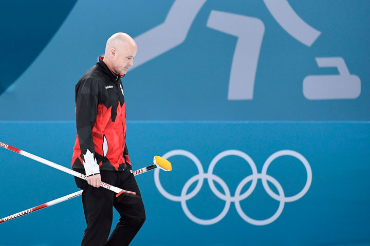 Canada skip Kevin Koe looks on down after a loss in the men’s semifinal curling action against the USA at the 2018 Winter Olympics in Gangneung, South Korea, Thursday, Feb. 22, 2018.
