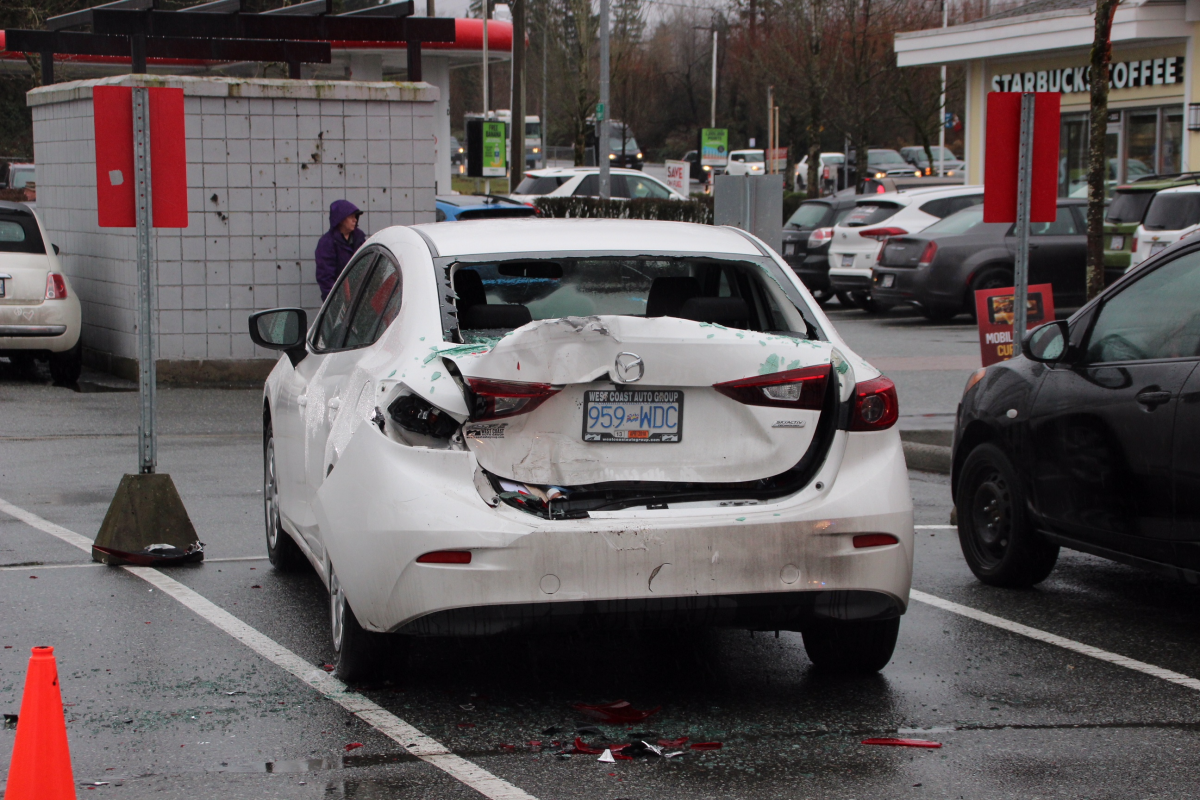 A Mazda at the scene of a vehicle incident in Maple Ridge on Feb. 1, 2018.