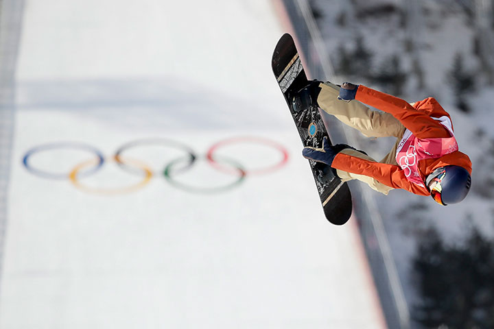 Canada’s Mark McMorris jumps during the men’s big air snowboard qualification competition at the 2018 Winter Olympics in Pyeongchang, South Korea, Feb. 21, 2018.