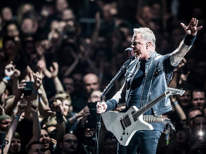 James Hetfield of Metallica performs during the WorldWired Tour at SAP Arena on February 16, 2018 in Mannheim, Germany.