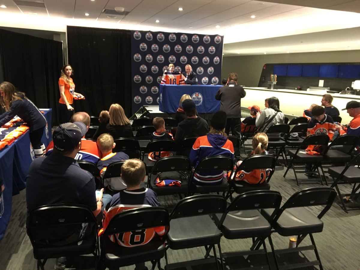 Sixty-four children participate in the Oiler for a Day event at Rogers Place, Sunday, Feb. 18, 2018. 