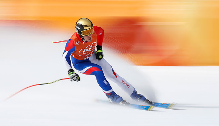 Victor Muffat-Jeandet of France trains during the men’s downhill at the Jeongseon Alpine Centre, Pyeongchang, South Korea on Feb. 10, 2018.