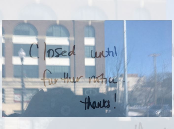 This sign was posted on the Peg Beer storefront Feb. 22.