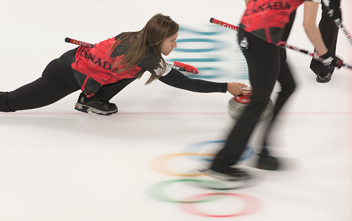 Team Canada skip Rachel Homan plays a stone at the Pyeongchang 2018 Olympic Winter Games in Korea, Thursday, February 15, 2018.