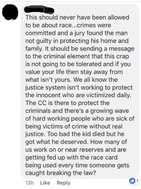 An alleged RCMP officer posted this message in a private Facebook group. (Courtesy: APTN)