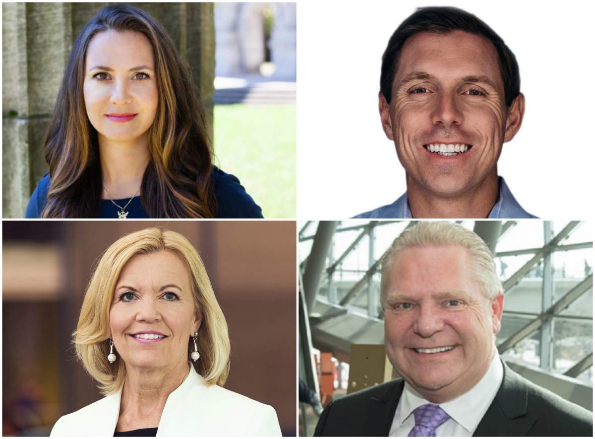 Clockwise from top left: Tanya Granic Allen, Patrick Brown, Doug Ford and Christine Elliott will be participating in a PC leadership debate in London, Ont., on March 1, hosted on 980 CFPL and moderated by Andrew Lawton.