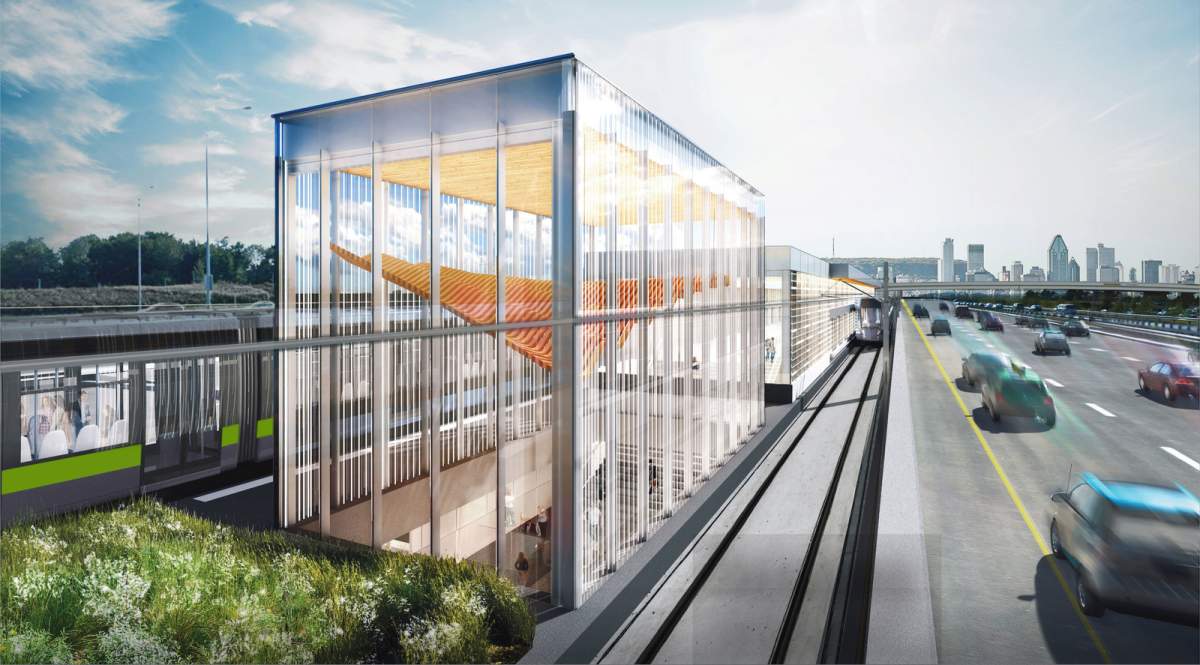 Architectural renderings of different stations and engineering works of Montreal’s Réseau express métropolitain (REM).