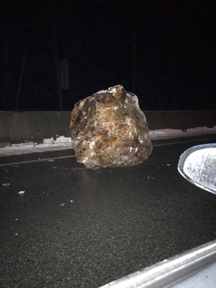 Drivers on Highway 99 had to avoid a boulder in the northbound lane early Sunday morning.