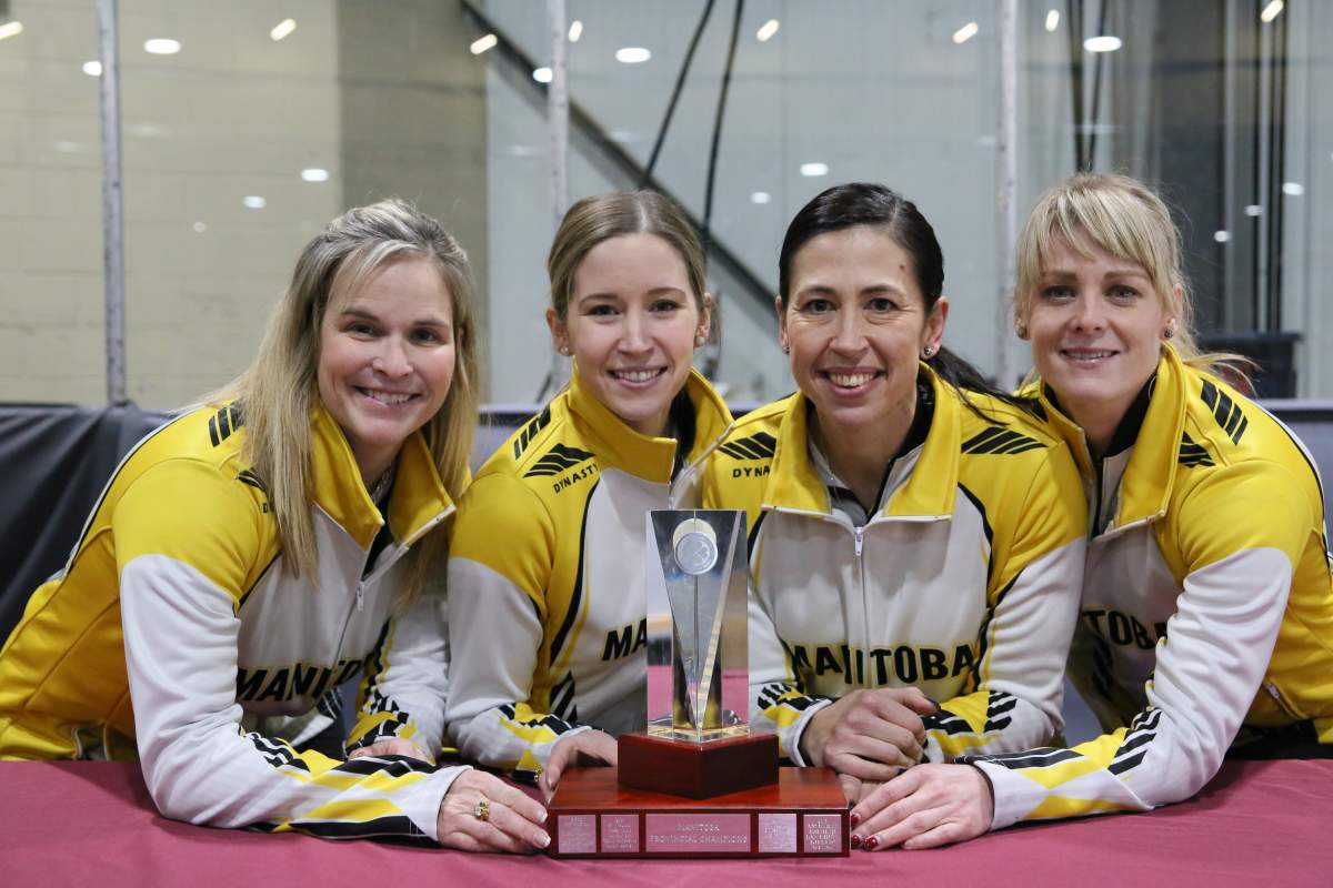 Skip: Jennifer Jones, 
Third: Kaitlyn Lawes, 
Second: Jill Officer, 
Lead: Dawn McEwen.