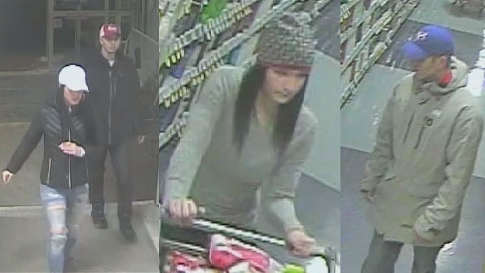 RCMP are looking for four suspects who allegedly tried to steal two grocery carts full of unpaid products from a Sobeys in Shediac, N.B.