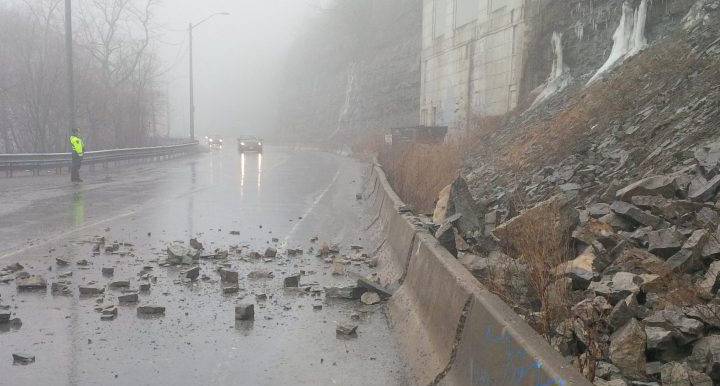A rock slide has forced Hamilton police to close the Sherman Access.

