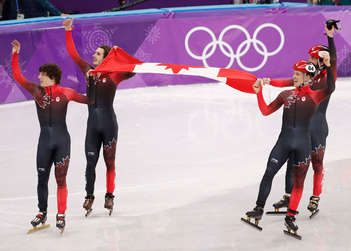 Bronze medallist Canada's team celebrates.
