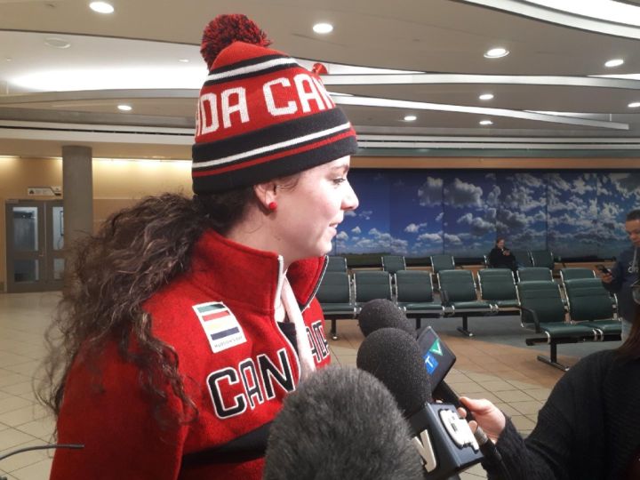 Shannon Szabados, the goaltender for Canada's women's hockey team, was met by family and fans when she arrived home in Edmonton on Monday evening after helping her teammates capture a silver medal at this month's Pyeongchang Winter Olympics.