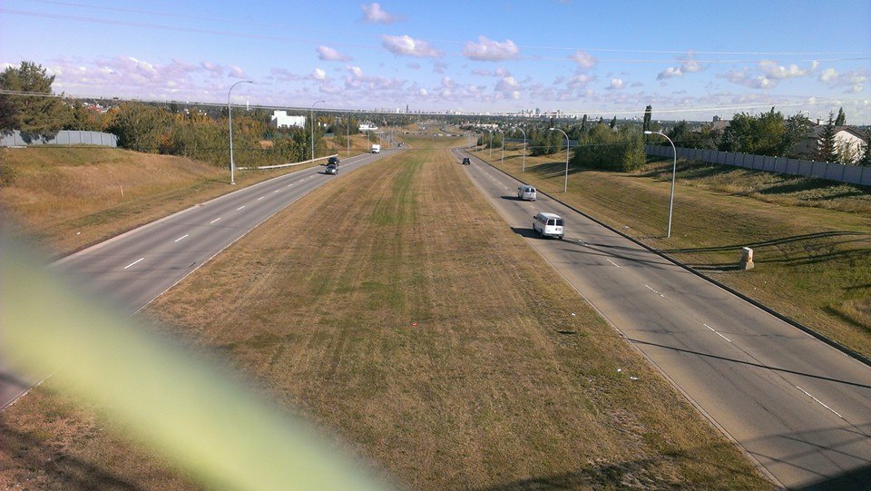 Looking north from a pedestrian overpass at Terwillegar Drive between 23 Avenue and Rabbit Hill Road in southwest Edmonton. September 26, 2013.