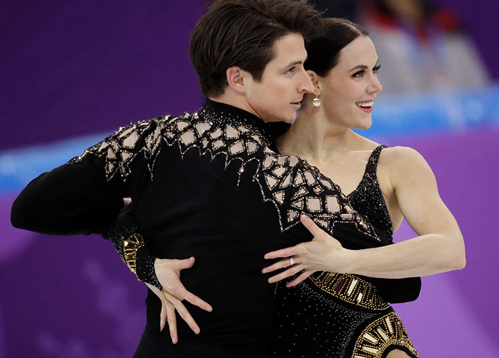 Canada’s Tessa Virtue and Scott Moir perform during the ice dance short dance team event in the Gangneung Ice Arena at the 2018 Winter Olympics in Gangneung, South Korea, Feb. 11, 2018.