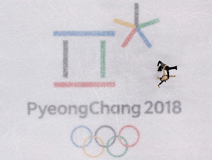 Canada’s Tessa Virtue and Scott Moir perform during the ice dance short team event in the Gangneung Ice Arena at the 2018 Winter Olympics in Gangneung, South Korea, Feb. 11, 2018.