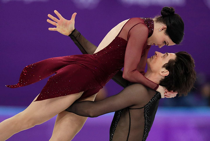 Canada’s Tessa Virtue and Scott Moir perform during the ice dance, free dance figure skating final in the Gangneung Ice Arena at the 2018 Winter Olympics in South Korea, Feb. 20, 2018. 
