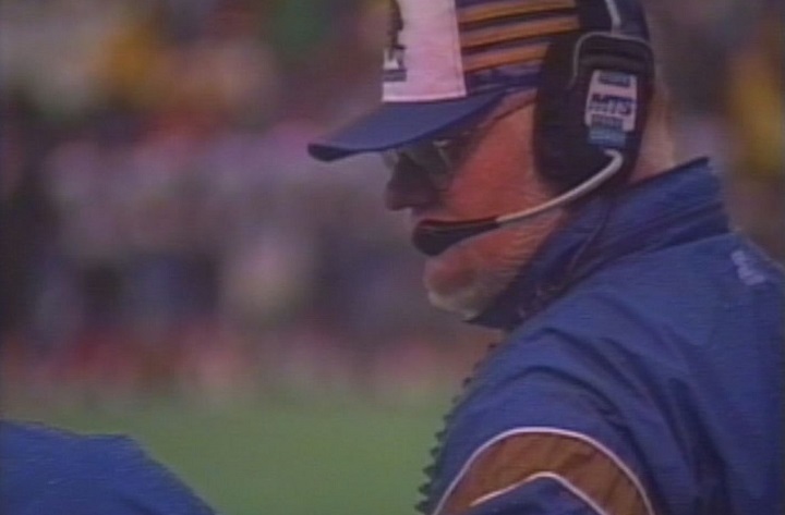 Winnipeg Blue Bombers head coach Urban Bowman patrols the sidelines in 1992.