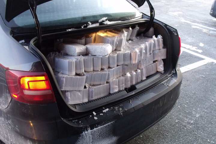 A photo of the 110,000 contraband cigarettes.