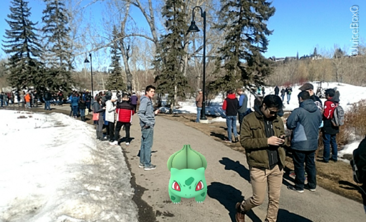 Pokemon Go players at the event hosted in Prince’s Island Park in Calgary on Sunday, March 25.