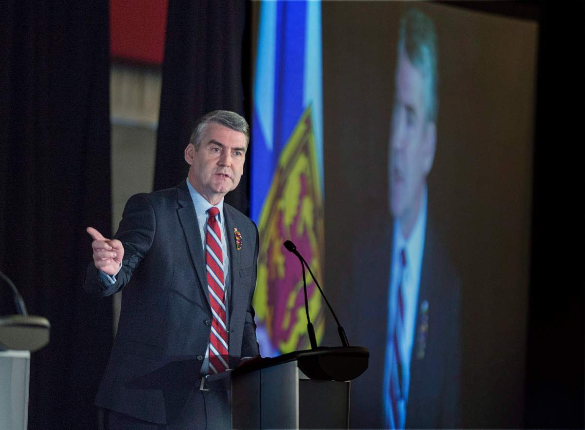 Premier Stephen McNeil delivers the state-of-the-province speech at a business luncheon in Halifax on Wednesday, Feb. 7, 2018. 