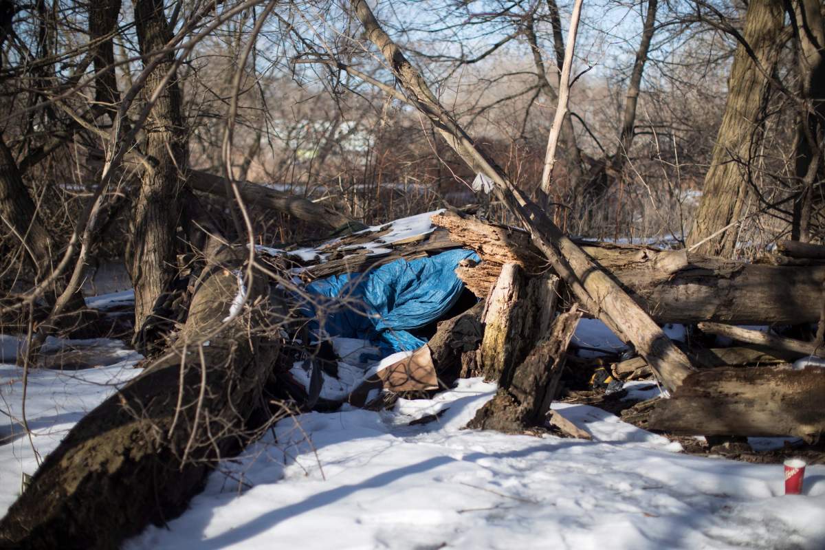 A makeshift home is seen in Toronto on Friday, February 16, 2018. A recent document produced by the City of Toronto stated that the city had removed over 300 encampments in its parks and ravines. Within Toronto, in its ravines, parks and underneath bridges, hides a booming population of temporary homes.