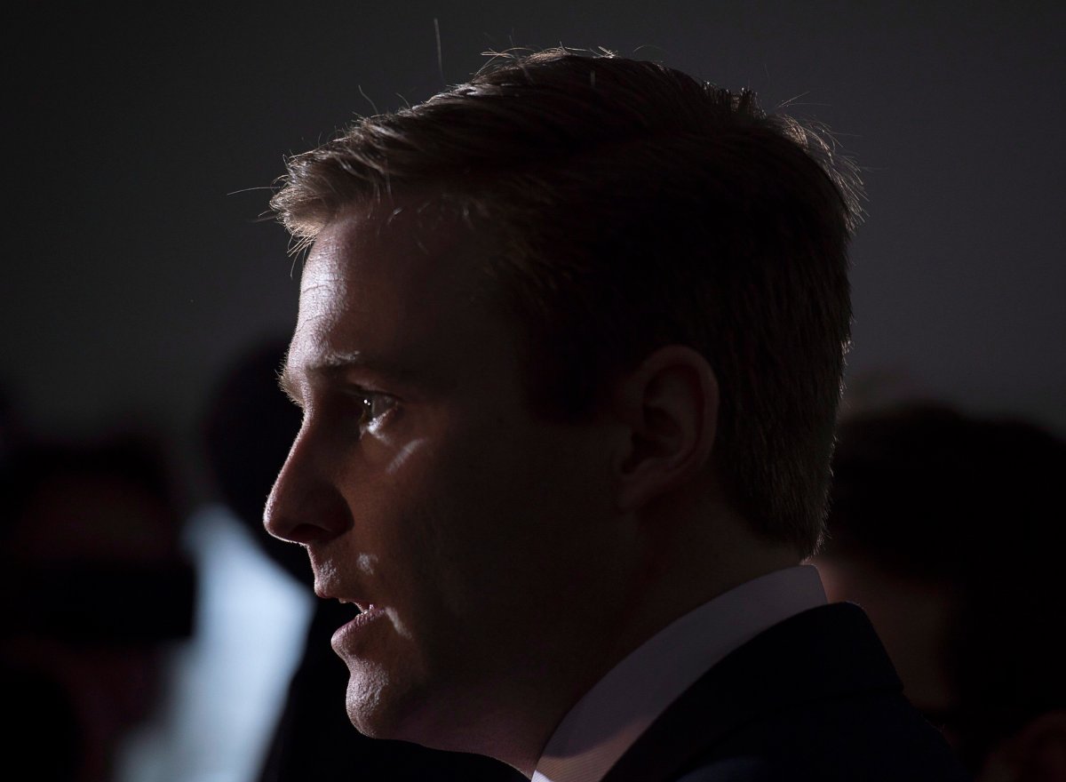 New Brunswick Premier Brian Gallant talks with reporters after a bilateral meeting with Prime Minister Justin Trudeau in Sussex, N.B. on Thursday, March 22, 2018.
