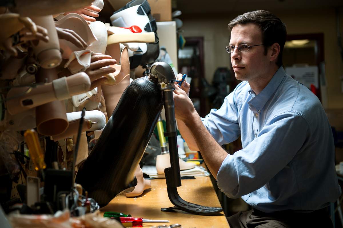 Jon Sensinger, associate director of Institute of Biomedical Engineering at the University of New Brunswick. Sensinger is part of a team of researchers from Canada and the U.S. who have developed a pioneering technique to restore natural movement sensation in patients with prosthetic arms. 