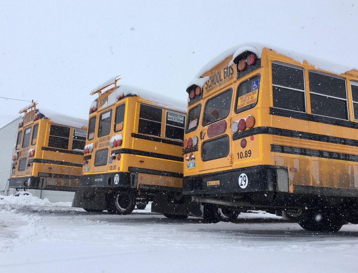 Every school bus inside of the city was stuck in park Monday. 