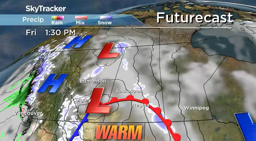 A warm pocket of air slips into southern Saskatchewan on Friday.