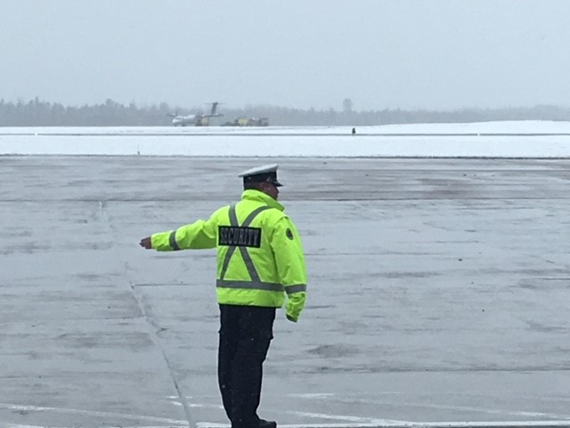 Porter flight #1480 rests on the tarmac at Fredericton International Airport after it had to make an emergency landing on March 10, 2018