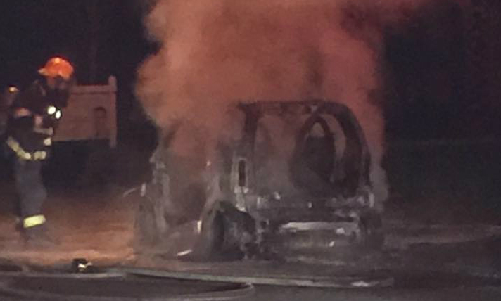 The scene of an early morning car fire at 26A and 268th in Aldergrove on March 20, 2018.