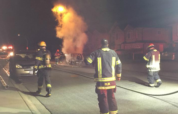 The scene of an early morning car fire in Aldergrove on March 20, 2018.