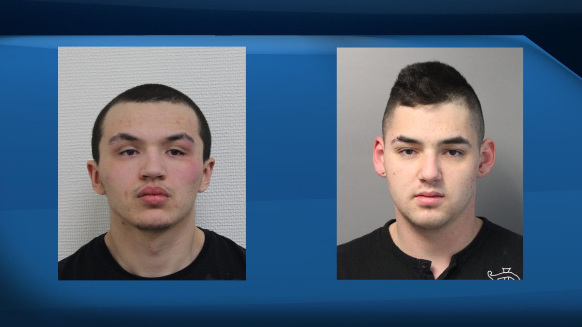 RCMP in eastern Alberta are looking for Andy Lacombe (L) and Austin Crevier (R) after two firearms incidents in Fishing Lake, Alta.