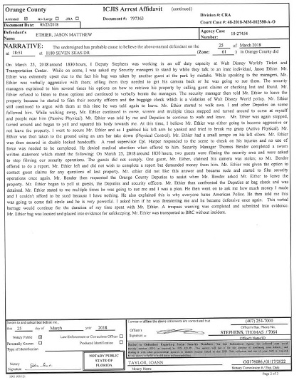 The second page of the report relating to the arrest of Jason Ethier.
