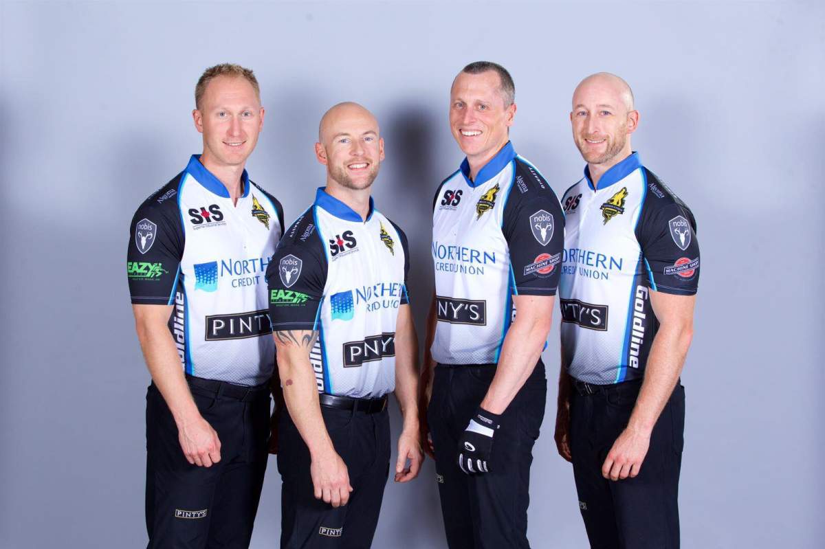 The 2014 Olympic gold medalists will look to win their second national title as Team Northern Ontario. L-R Skip Brad Jacobs, third Ryan Fry, second E.J. Harnden and lead Ryan Harnden.